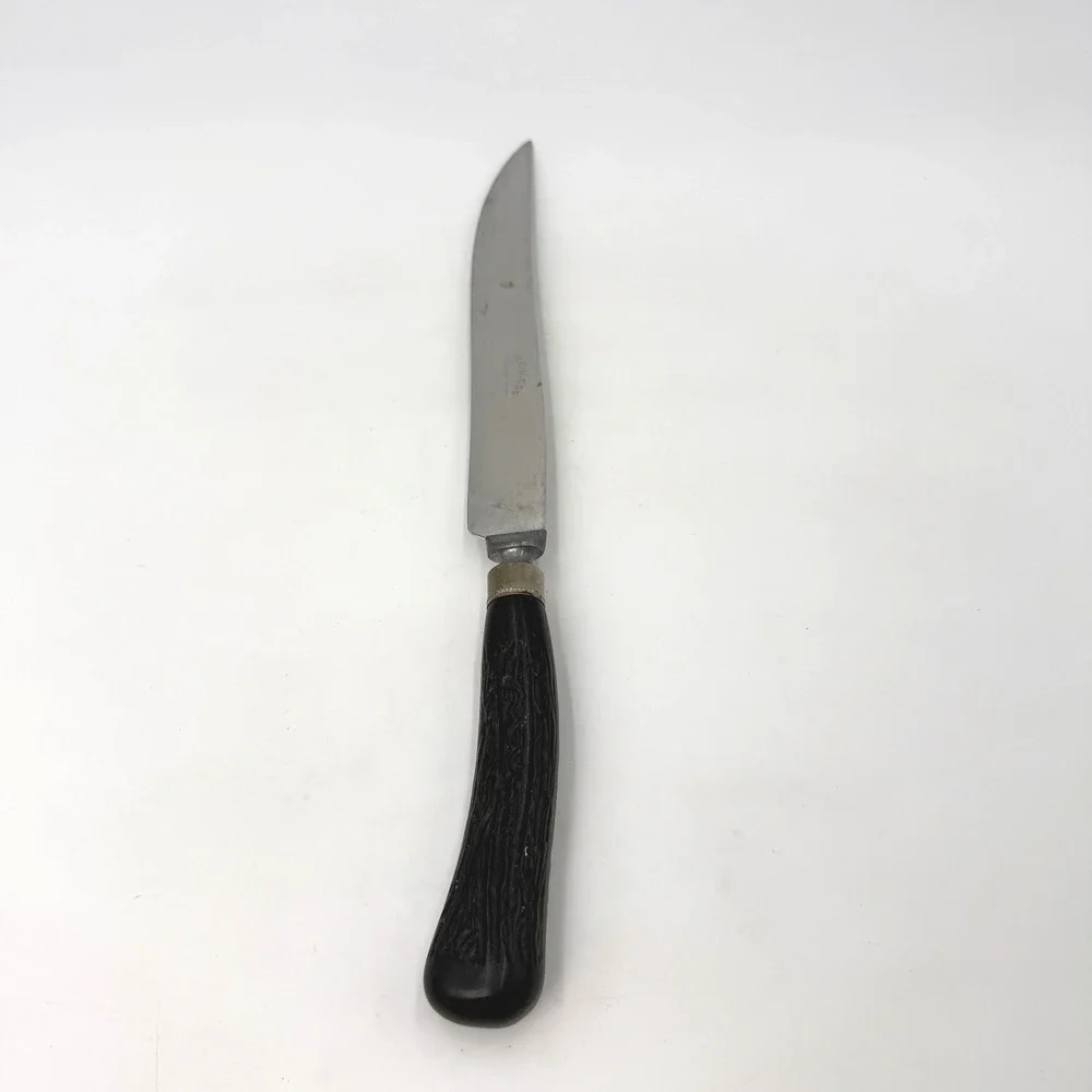 Peerless Vintage Stainless Steel Knife Black Faux Antler Handle 13.5 In Serrated
